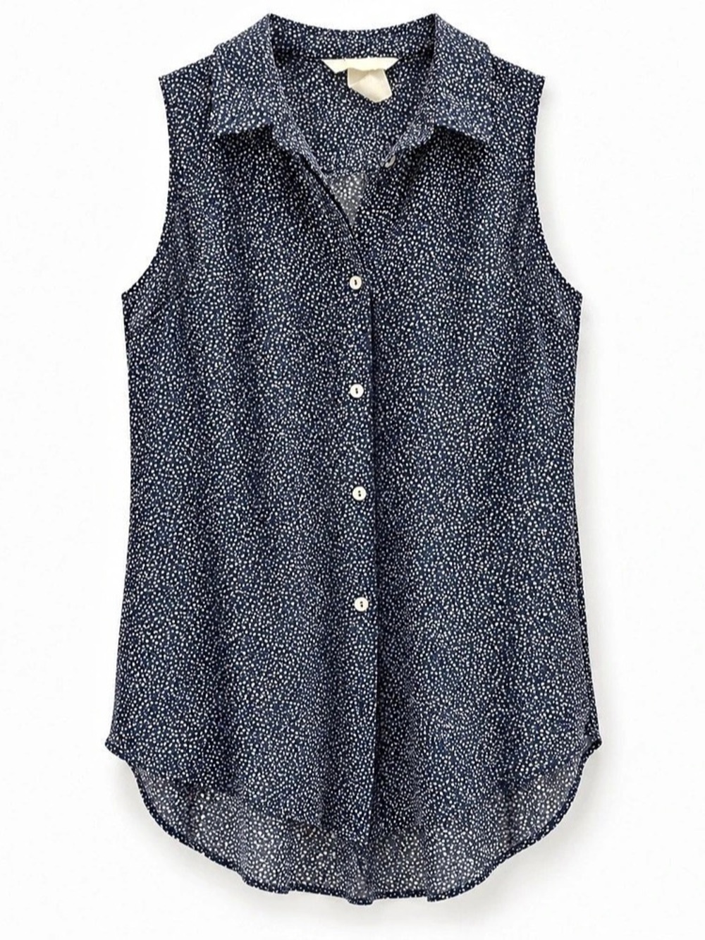 H&M Navy and White Polka Dot Speckled Sleeveless Blouse Women's Sleeveless 2